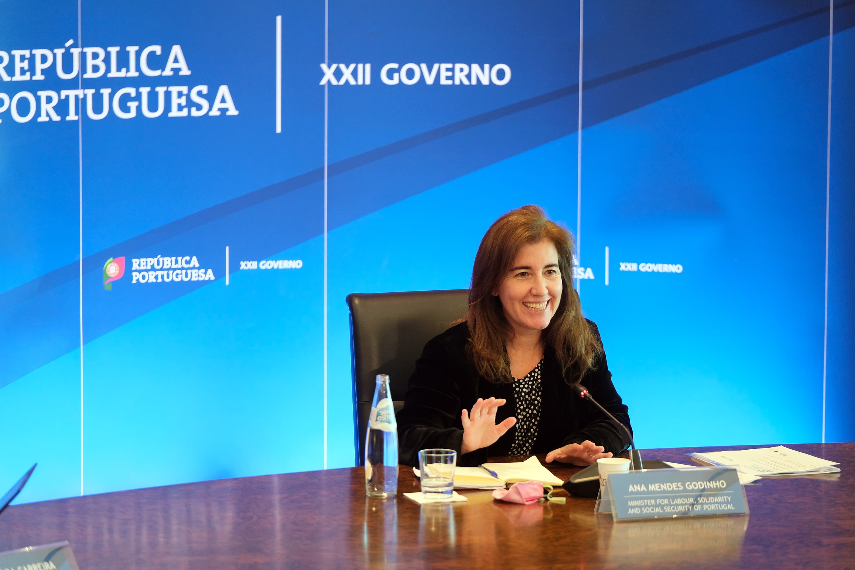Ministra do Trabalho, Solidariedade e Seguranaça Social, Ana Mendes Godinho, num debate por videoconferência sobre o papel da Europa Social na recuperação económica da União Europeia, Lisboa, 19 novembro 2020 (Foto: Diogo Lemos)