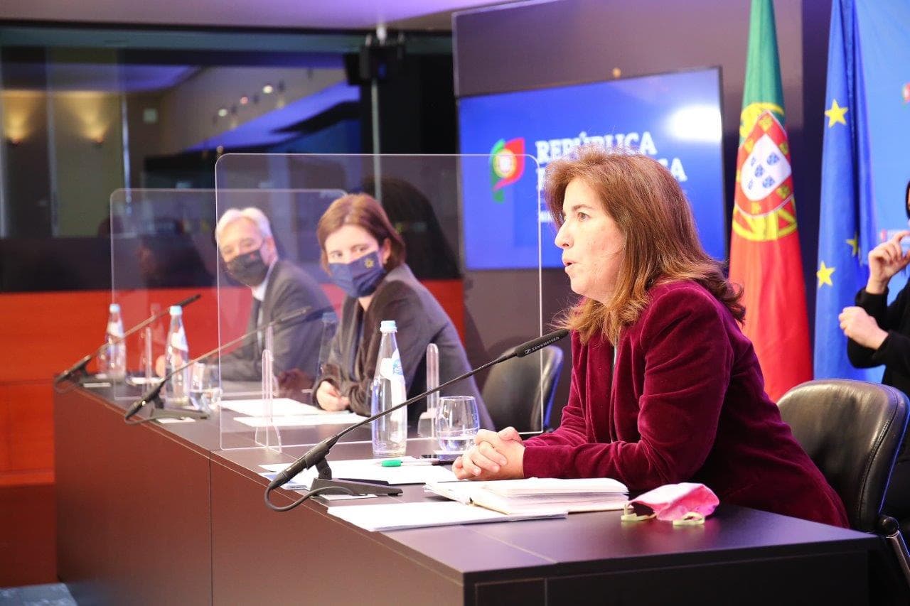Ministra do Trabalho, Solidariedade e Segurança Social, Ana Mendes Godinho, na conferência de imprensa do Conselho de Ministros, 8 abril 2021 (foto: João Bica)