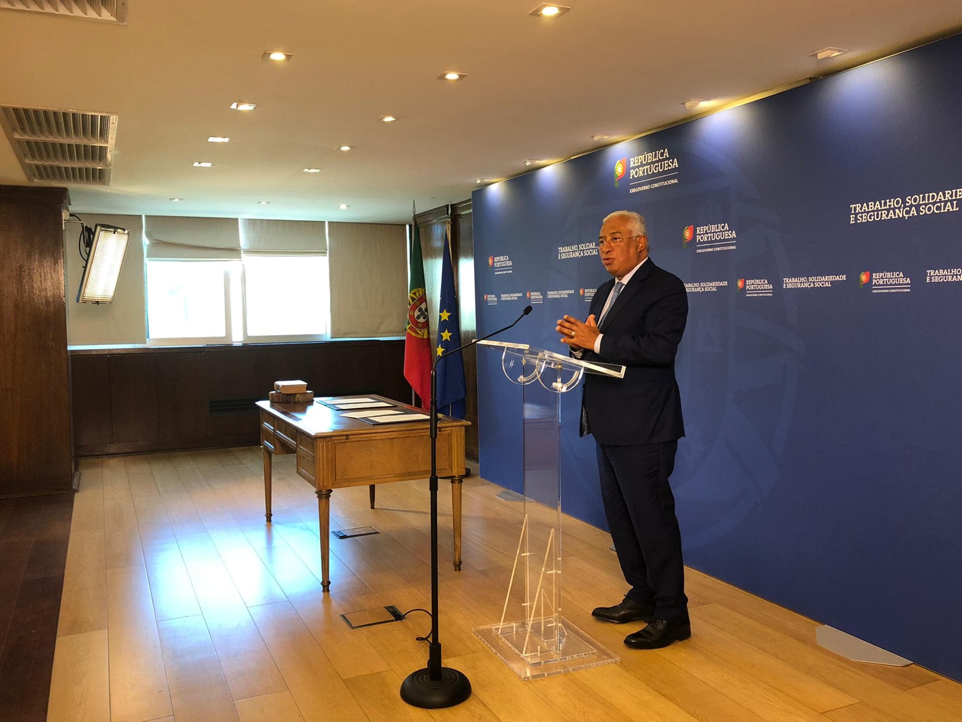Primeiro-Ministro António Costa na cerimónia de assinatura de declaração de compromisso de parceria para Reforço Excecional dos Serviços Sociais e de Saúde, Lisboa, 19 agosto 2020