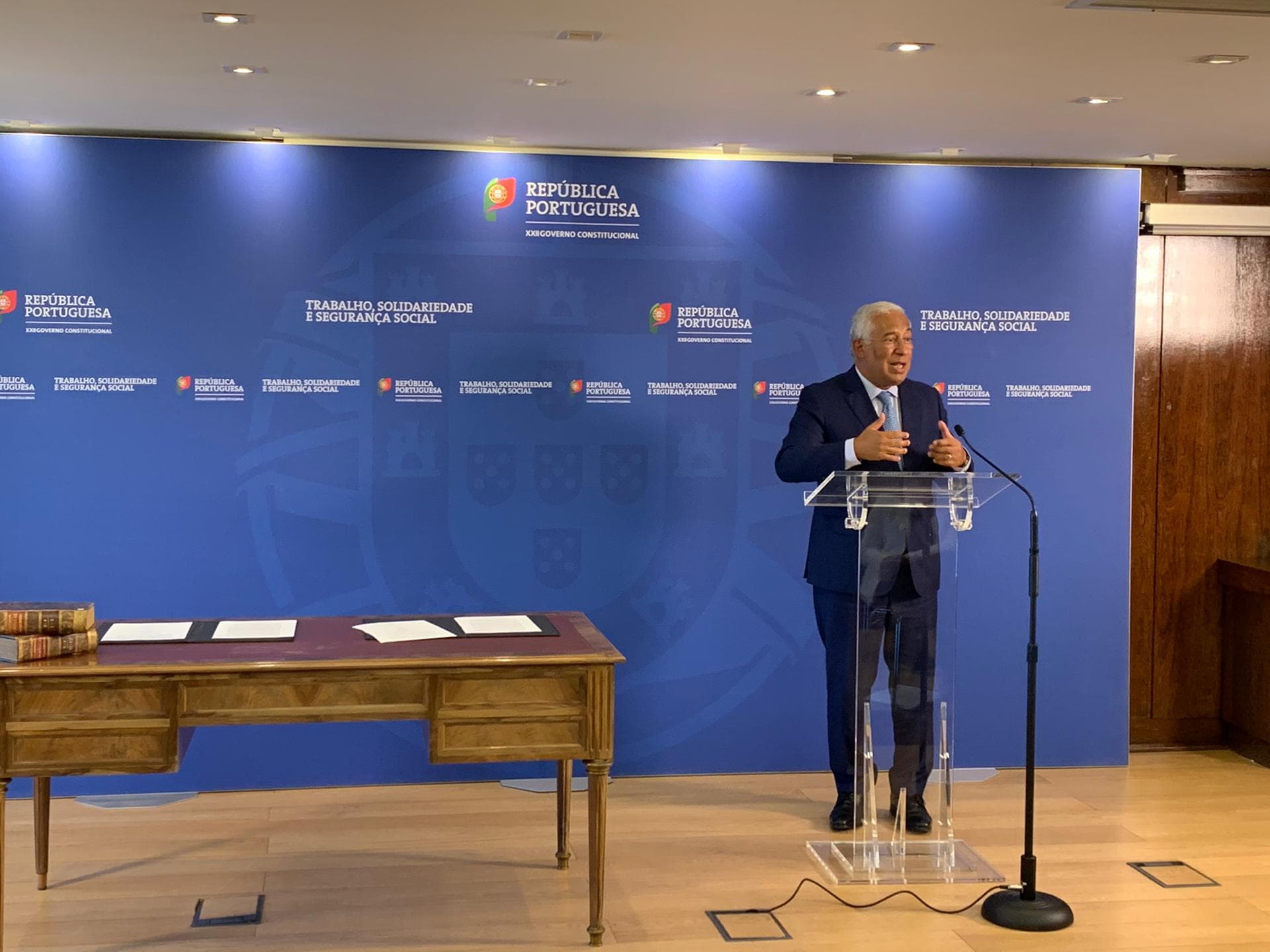 Primeiro-Ministro António Costa na cerimónia de assinatura de declaração de compromisso de parceria para Reforço Excecional dos Serviços Sociais e de Saúde, Lisboa, 19 agosto 2020