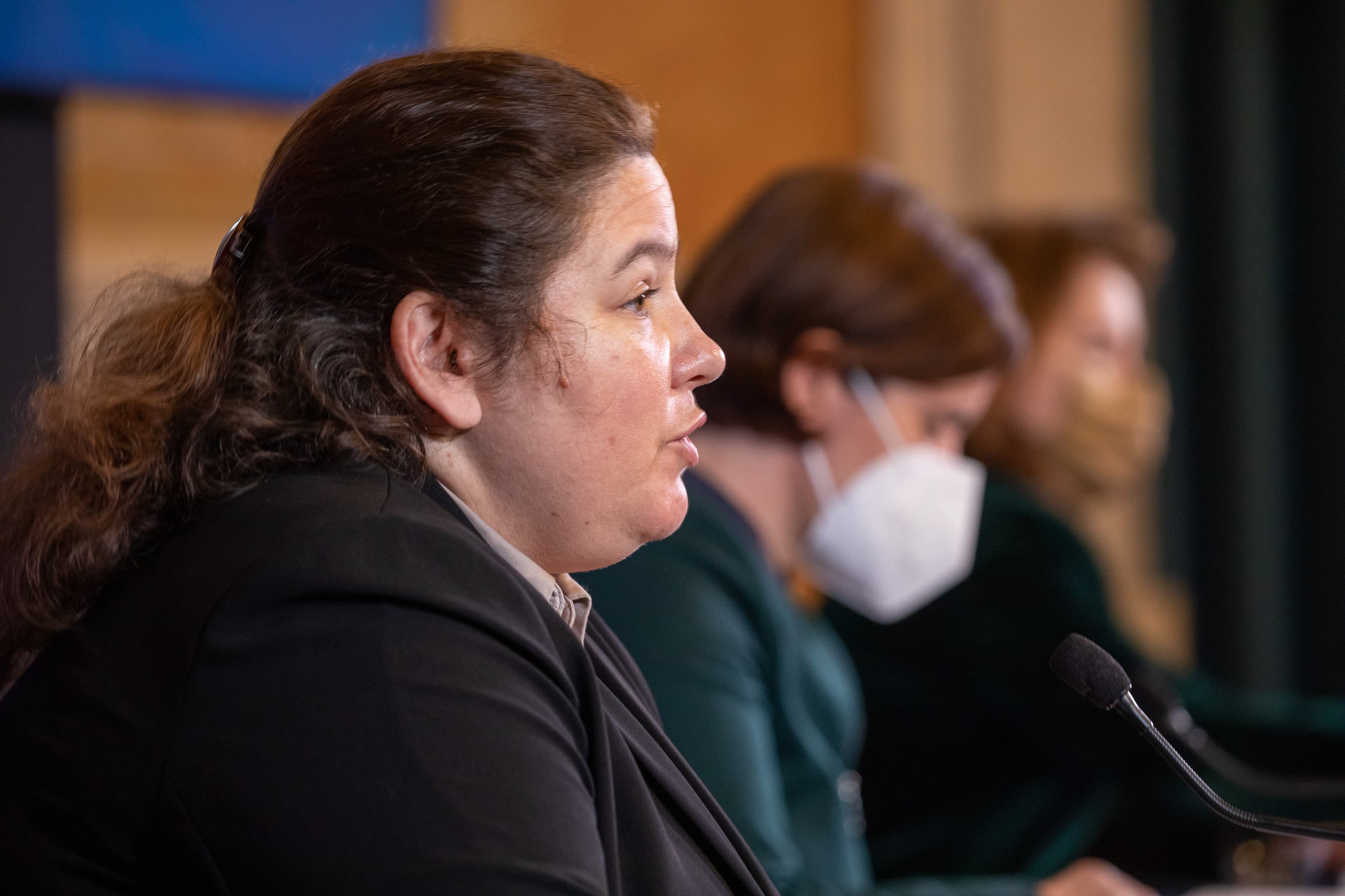 Ministra da Modernização do Estado e da Administração Pública, Alexandra Leitão, na conferência de imprensa após o Conselho de Ministros, Lisboa, 18 fevereiro 2021 (Foto: João Bica)