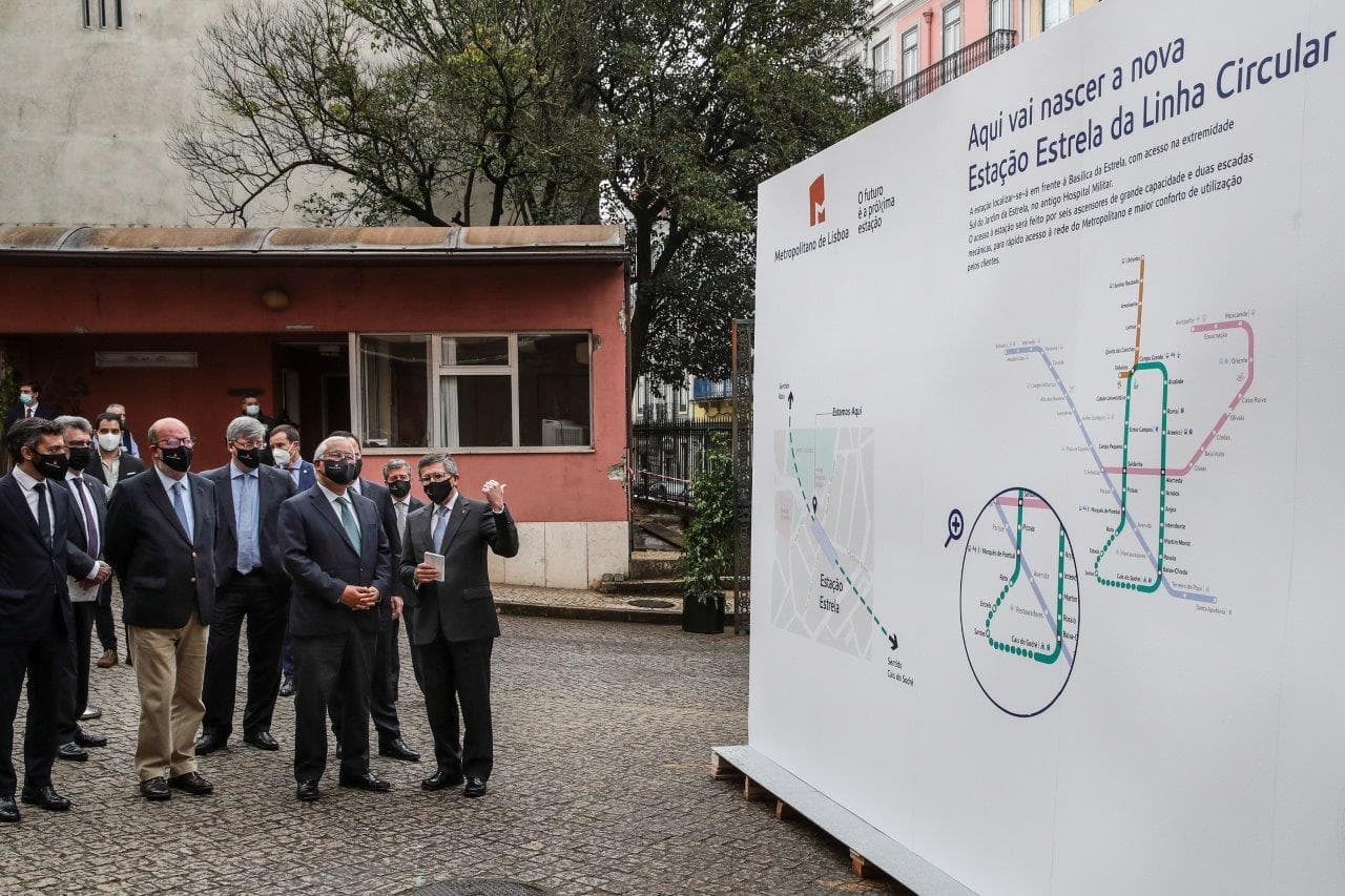 Primeiro-Ministro António Costa e Ministro do Ambiente e da Ação Climática, Matos Fernandes, na apresentação da expansão do Metropolitano de Lisboa, Lisboa, 14 abril 2021 (foto: Manuel de Almeida/Lusa)