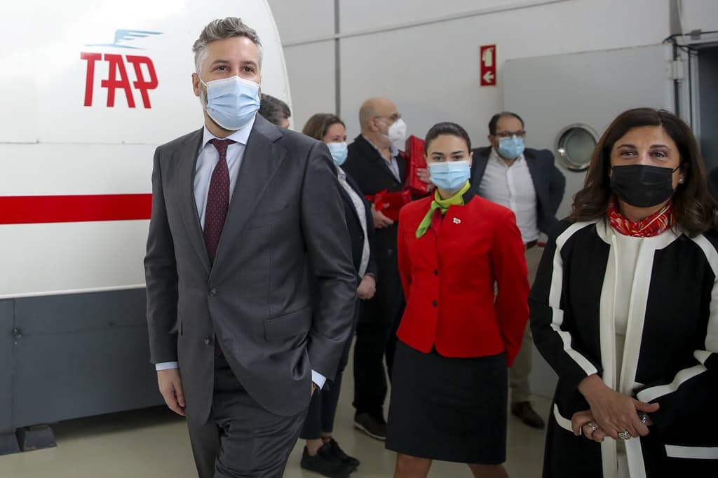 Ministro das Infraestruturas e da Habitação, Pedro Nuno Santos, na inauguração da exposição comemorativa do 77.º aniversário da TAP, Sintra, 14 março 2022 (Foto: António Cotrim/Lusa)