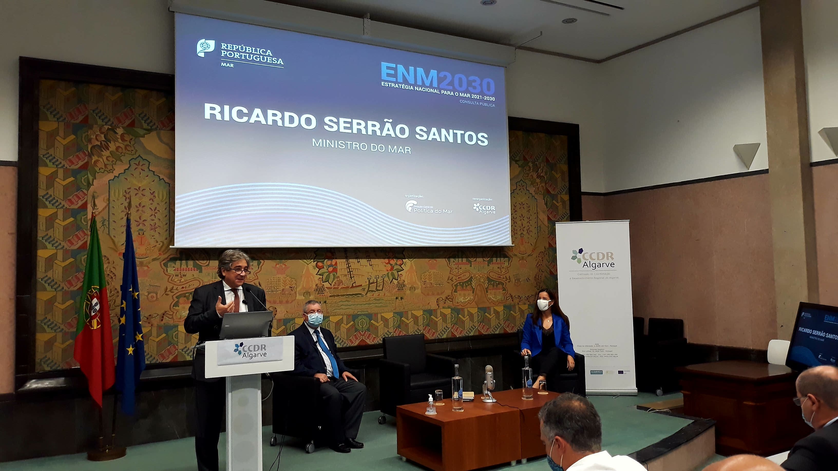 Ministro do Mar, Ricardo Serrão Santos, na apresentação e debate sobre Estratégia Nacional para o Mar 2030, Faro, 6 outubro 2020