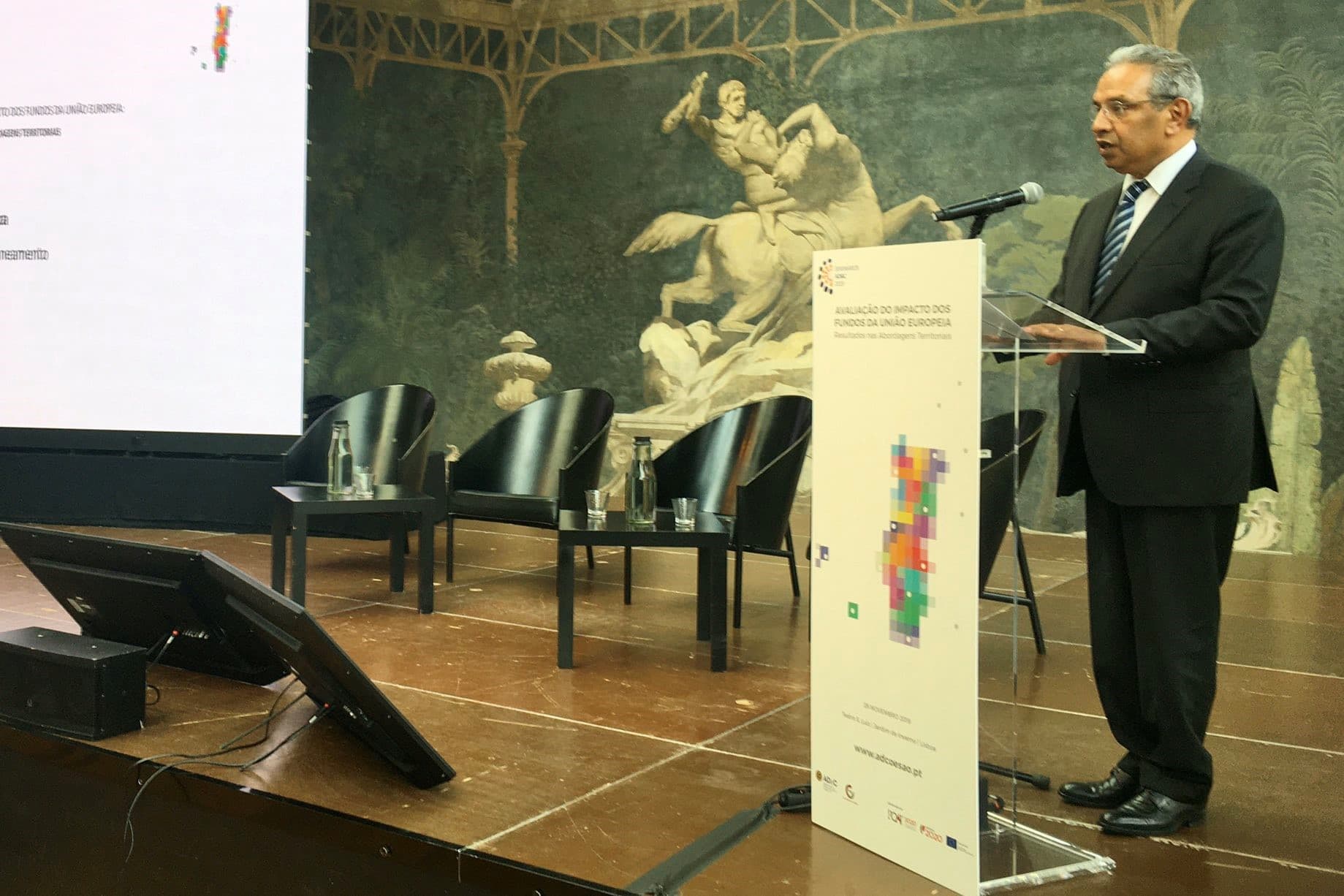 Ministro do Planeamento, Nelson de Souza, no seminário sobre a Avaliação dos Impactos dos Fundos da União Europeia, 26 novembro 2019