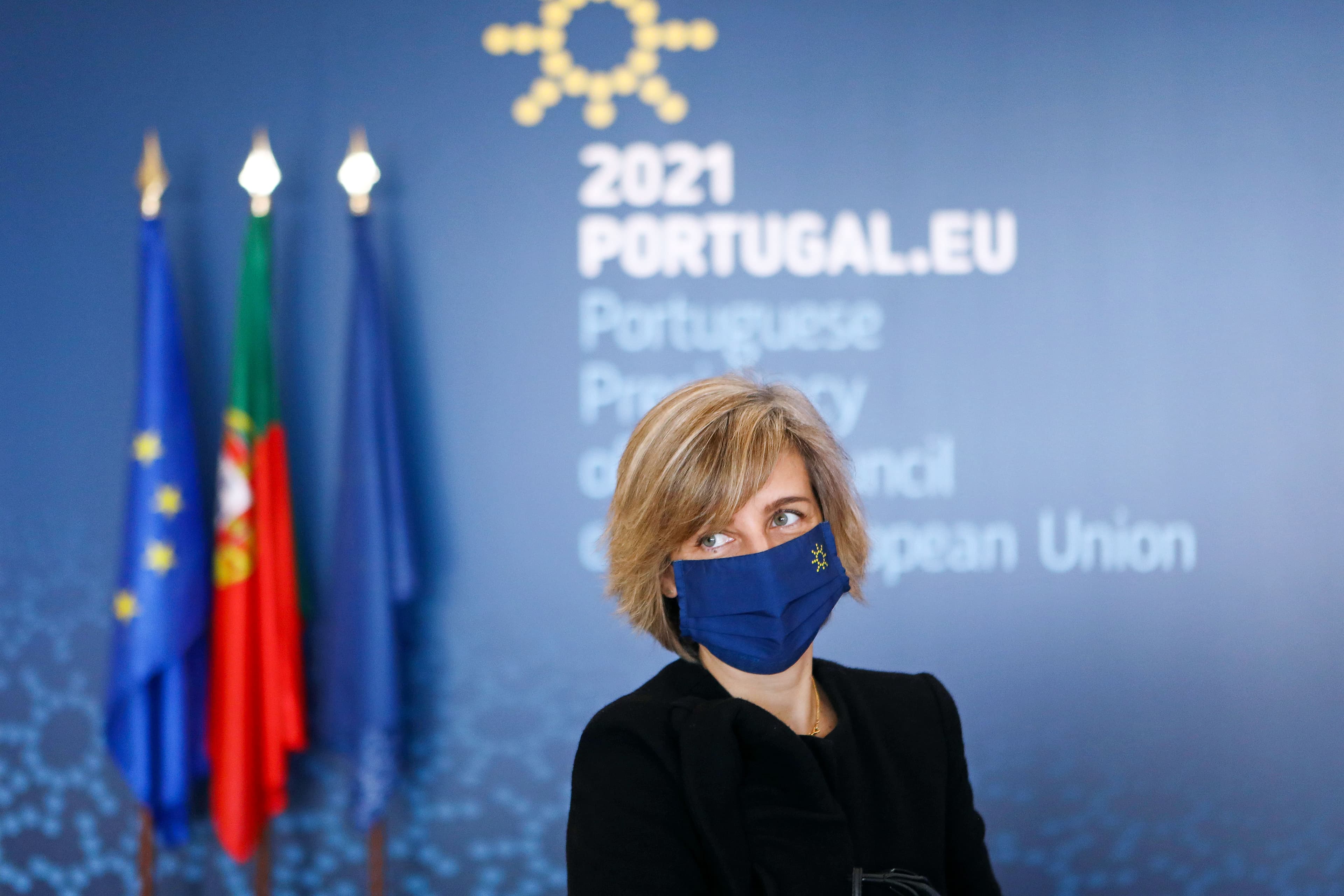 Ministra da Saúde, Marta Temido, antes da reunião informal de Ministros da Saúde da União Europeia, Lisboa, 1 março 2021 (Foto: António Pedro Santos/Lusa)