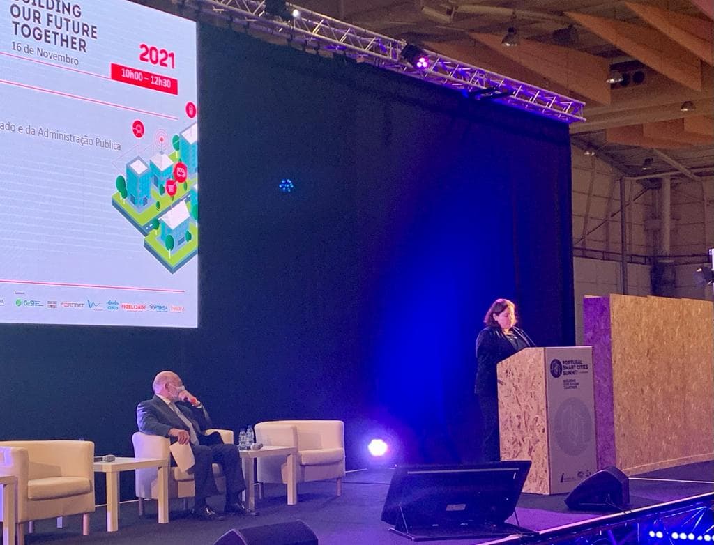 Ministra da Modernização do Estado e da Administração Pública, Alexandra Leitão, durante uma sessão da Portugal Smart Cities Summit, Lisboa, 16 novembro 2021