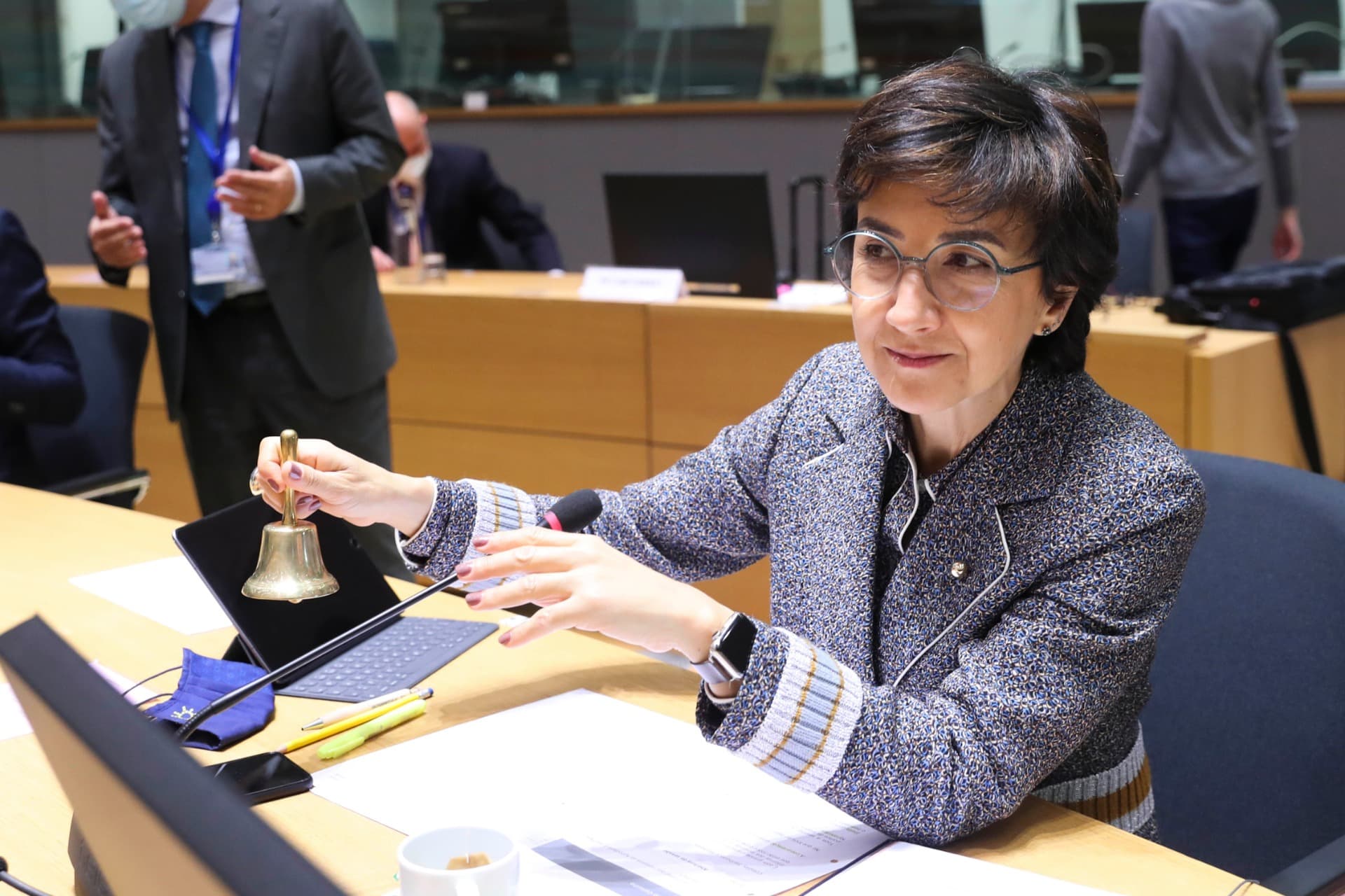 Ministra da Agricultura, Maria do Céu Antunes, na reunião do Conselho de Ministros de Agricultura que fechou o acordo para a reforma da Politica Agrícola Comum durante a presidência portuguesa do Conselho da União Europeia, junho 2021