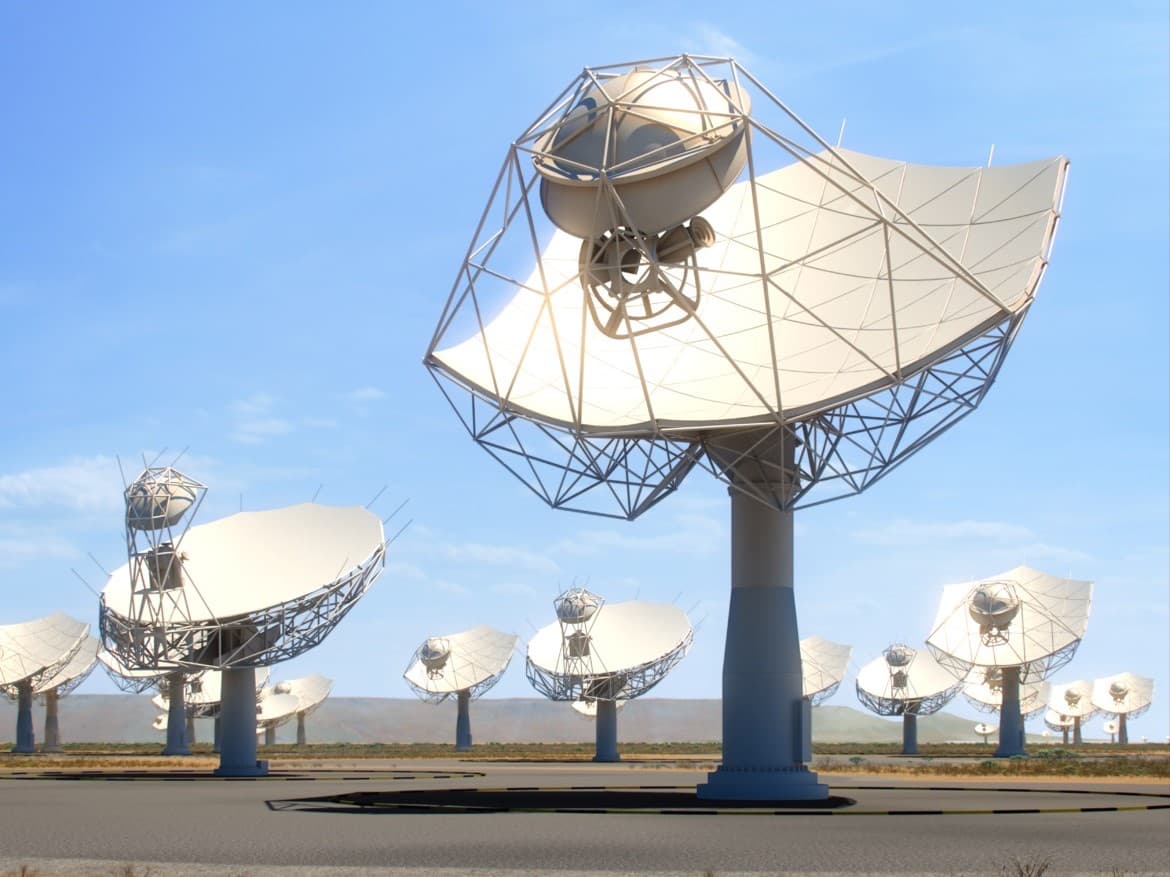 Imagem artística das antenas do projeto SKA a instalar na Austrália (imagem SKA)