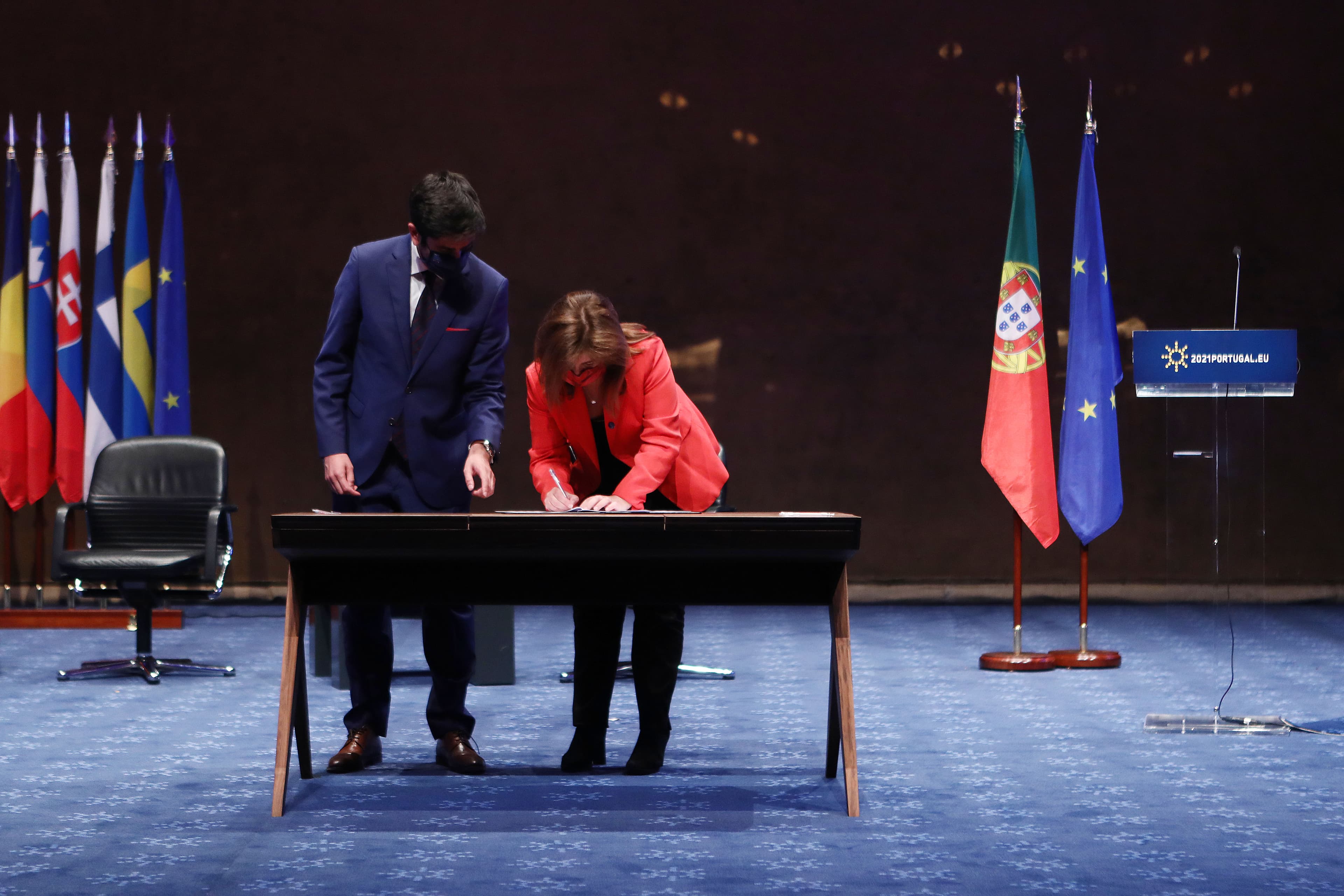 Ministra do Trabalho, Solidariedade e Segurança Social, Ana Mendes Godinho, na assinatura da Declaração de Lisboa sobre a Plataforma Europeia de Combate à Situação de Sem-Abrigo, Lisboa, 21 junho 2021
