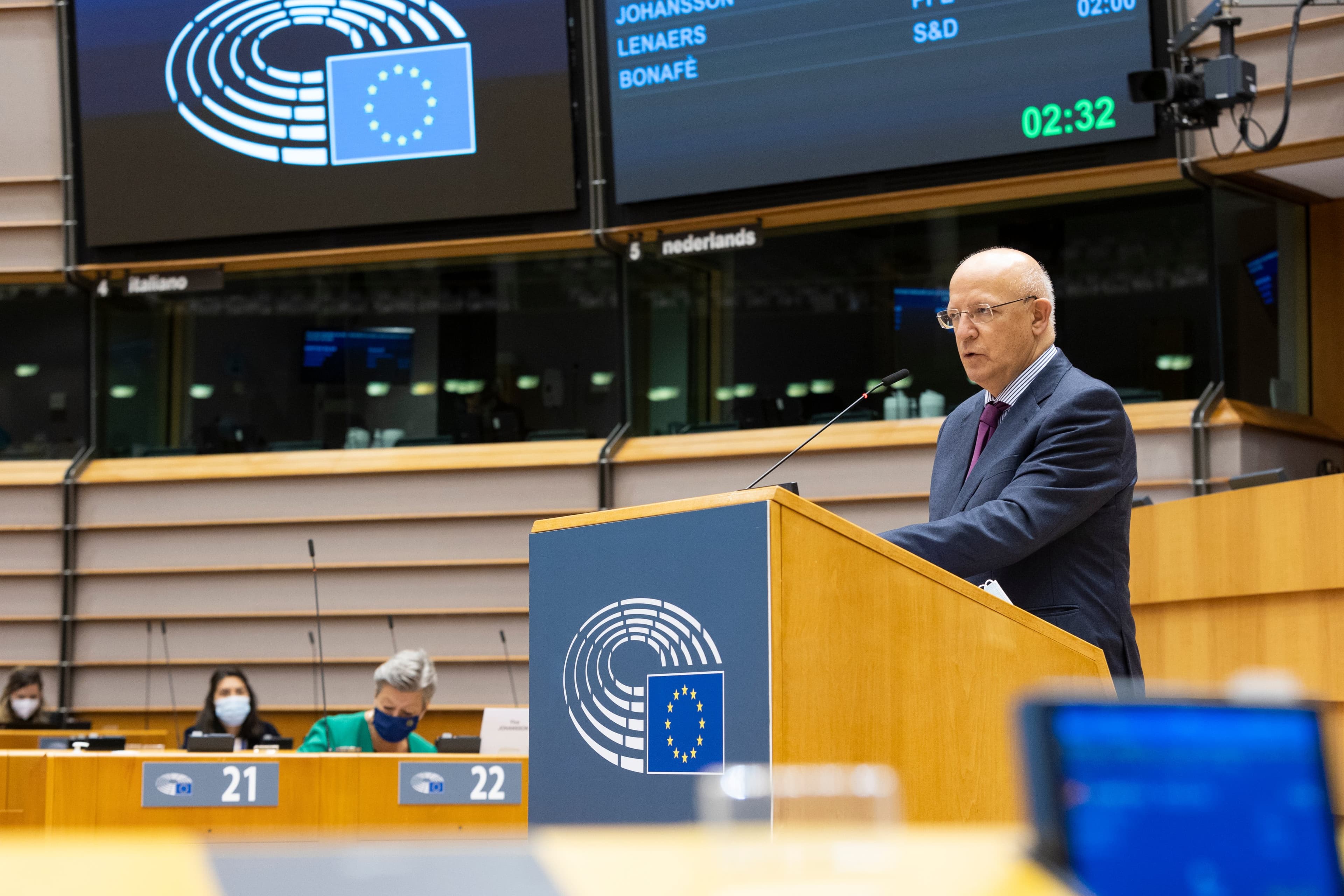 Ministro de Estado e dos Negócios Estrangeiros, Augusto Santos Silva, discursa no Parlamento Europeu, Bruxelas, 18 maio 2021 (foto: PE)