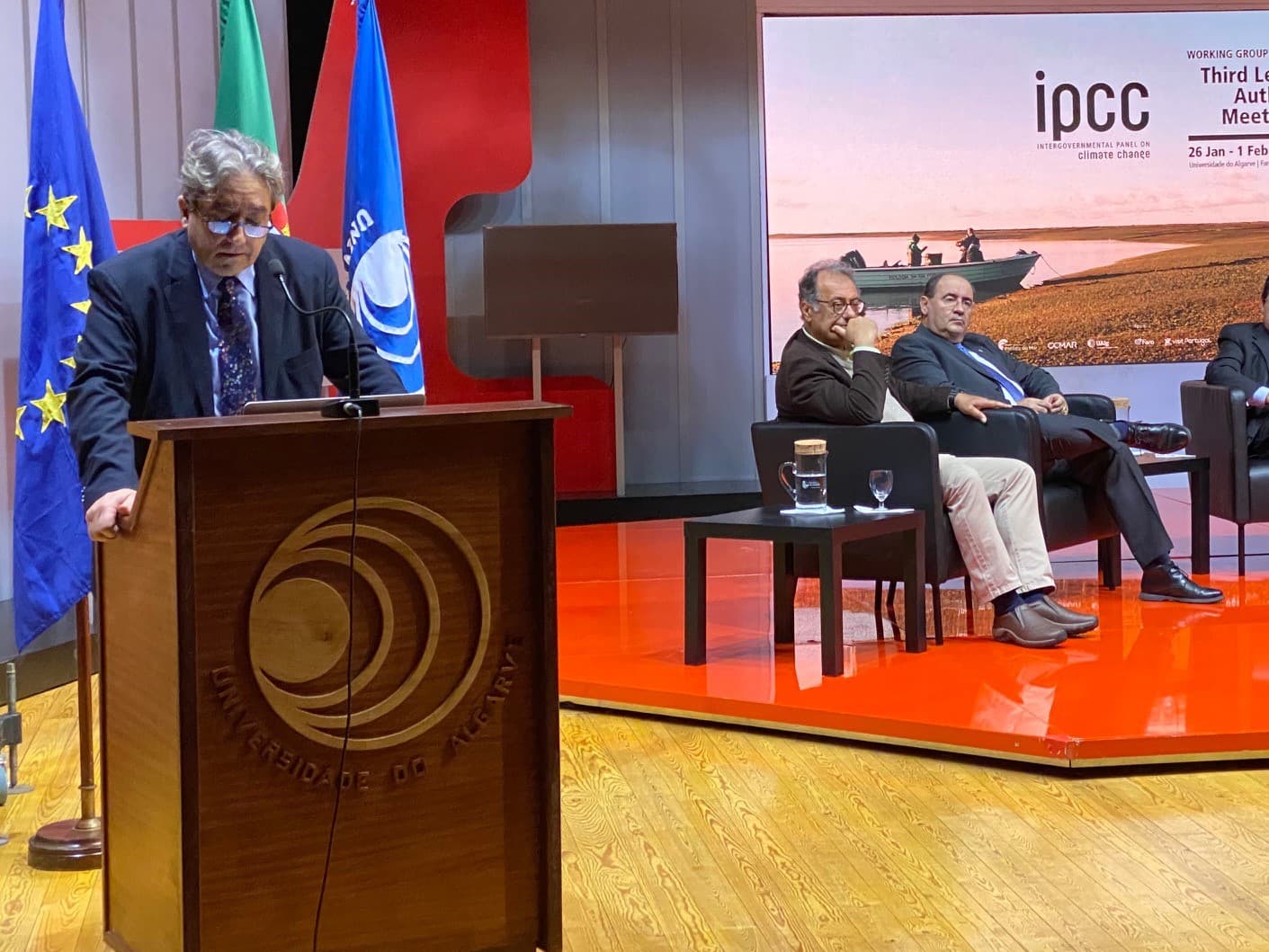 Ministro do Mar, Ricardo Serrão Santos, intervém na sessão de abertura de reunião mundial de cientistas do Painel Intergovernamental para as Alterações Climáticas, Faro, 27 janeiro 2020