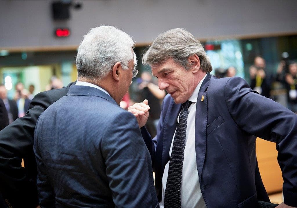 Primeiro-Ministro António Costa com o Presidente do Parlamento Europeu, David Sassoli, no Conselho Europeu, Bruxelas, 20 fevereiro 2020 (foto: União Europeia)