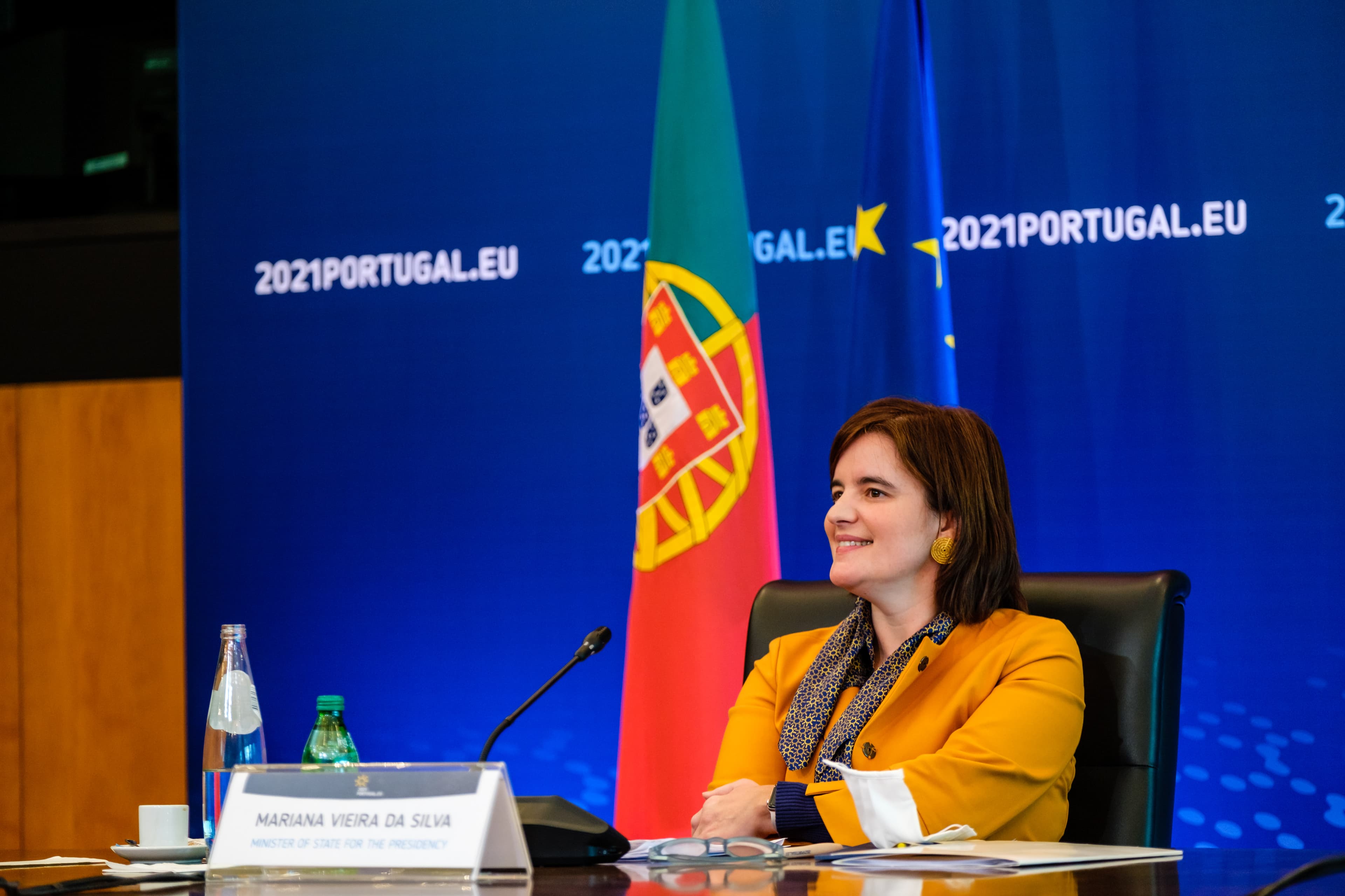 Ministra de Estado e da Presidência, Mariana Vieira da Silva, na videoconferência com jornalistas acreditados em Bruxelas, Lisboa, 8 janeiro 2021