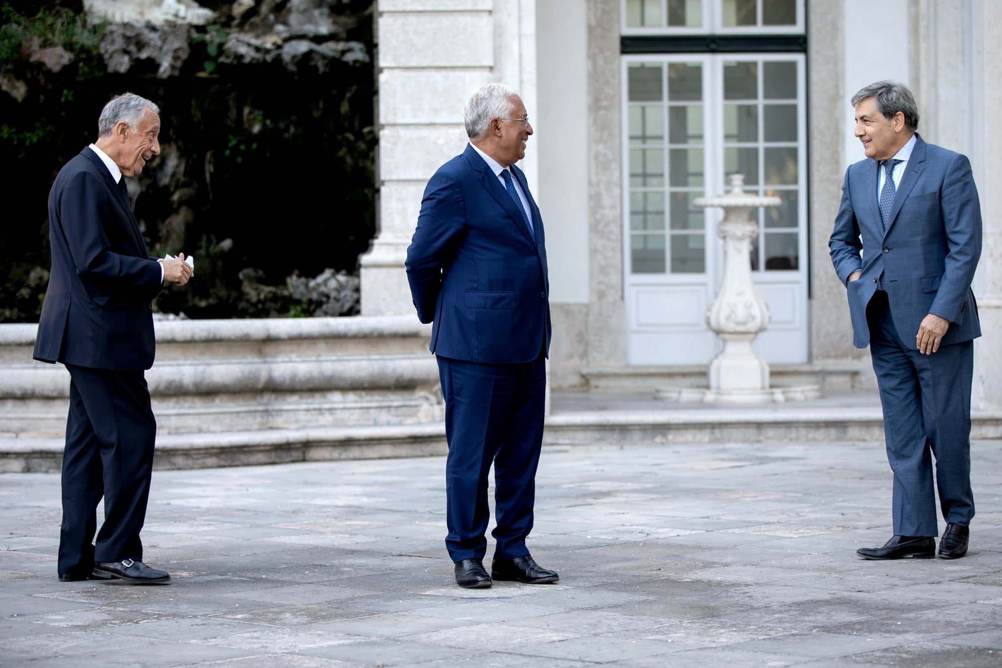Primeiro-Ministro António Costa, Presidente da República Marcelo Rebelo de Sousa e presidente da Federação de Futebol, no anúncio da realização em Portugal da Liga dos Campeões, Lisboa, 17 junho 2020