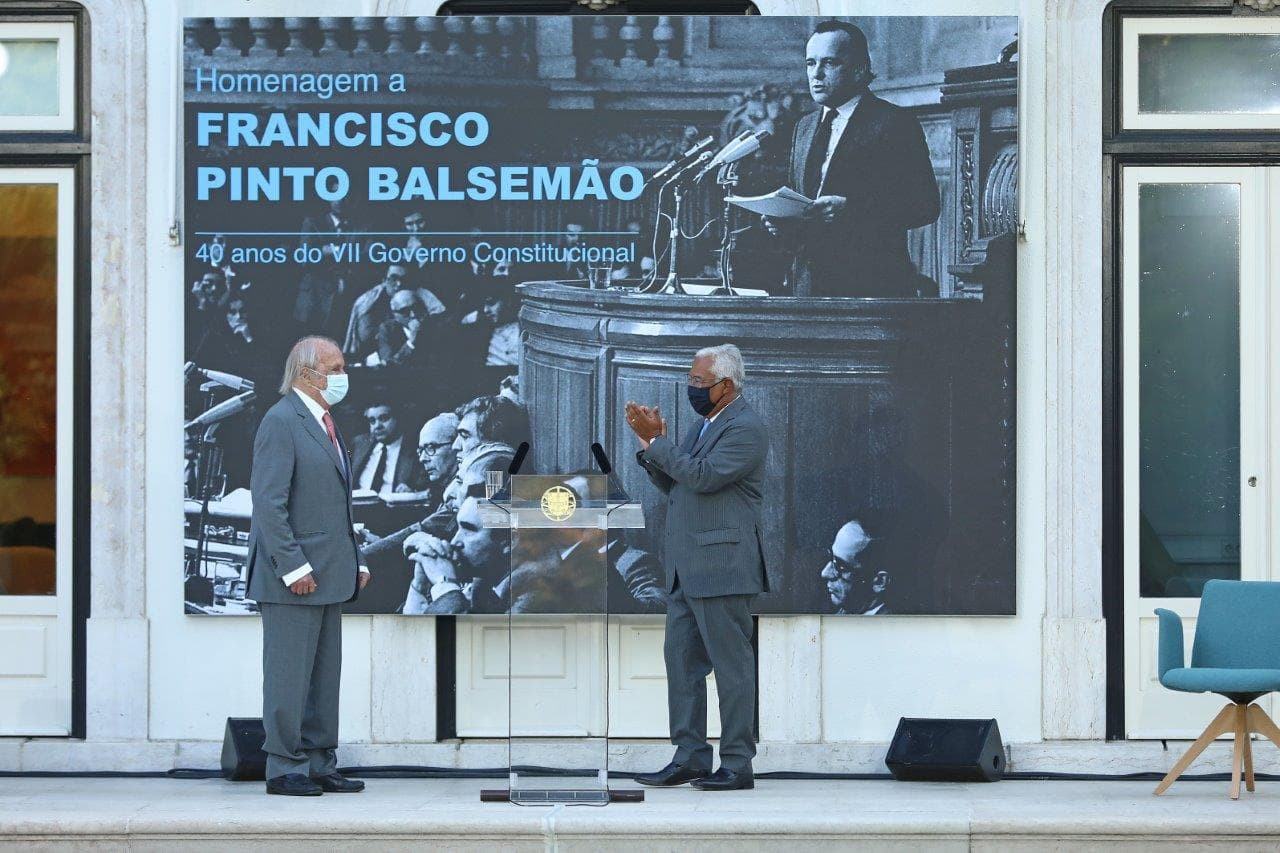 Primeiro-Ministro António Costa homenageia Francisco Pinto Balsemão no 40.º aniversário dos seus Governos, Lisboa, 2 setembro 2021 (foto: António Pedro Santos/Lusa)
