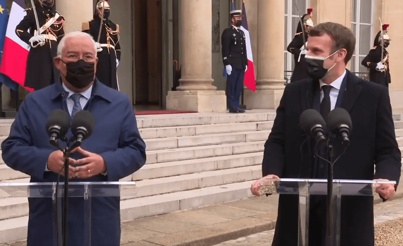 Primeiro-Ministro António Costa faz declaração com o Presidente da República francesa, Emmanuel Macron, Paris 16 dezembro 2020