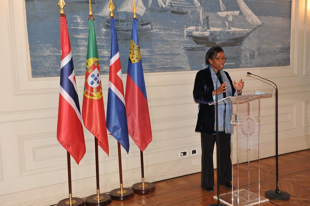 Ministra da Administração Interna, Francisca Van Dunem, na apresentação do projeto «Melhorar os sistemas de prevenção, assistência, proteção e (re)integração para vítimas de exploração sexual», Lisboa, 18 março 2022