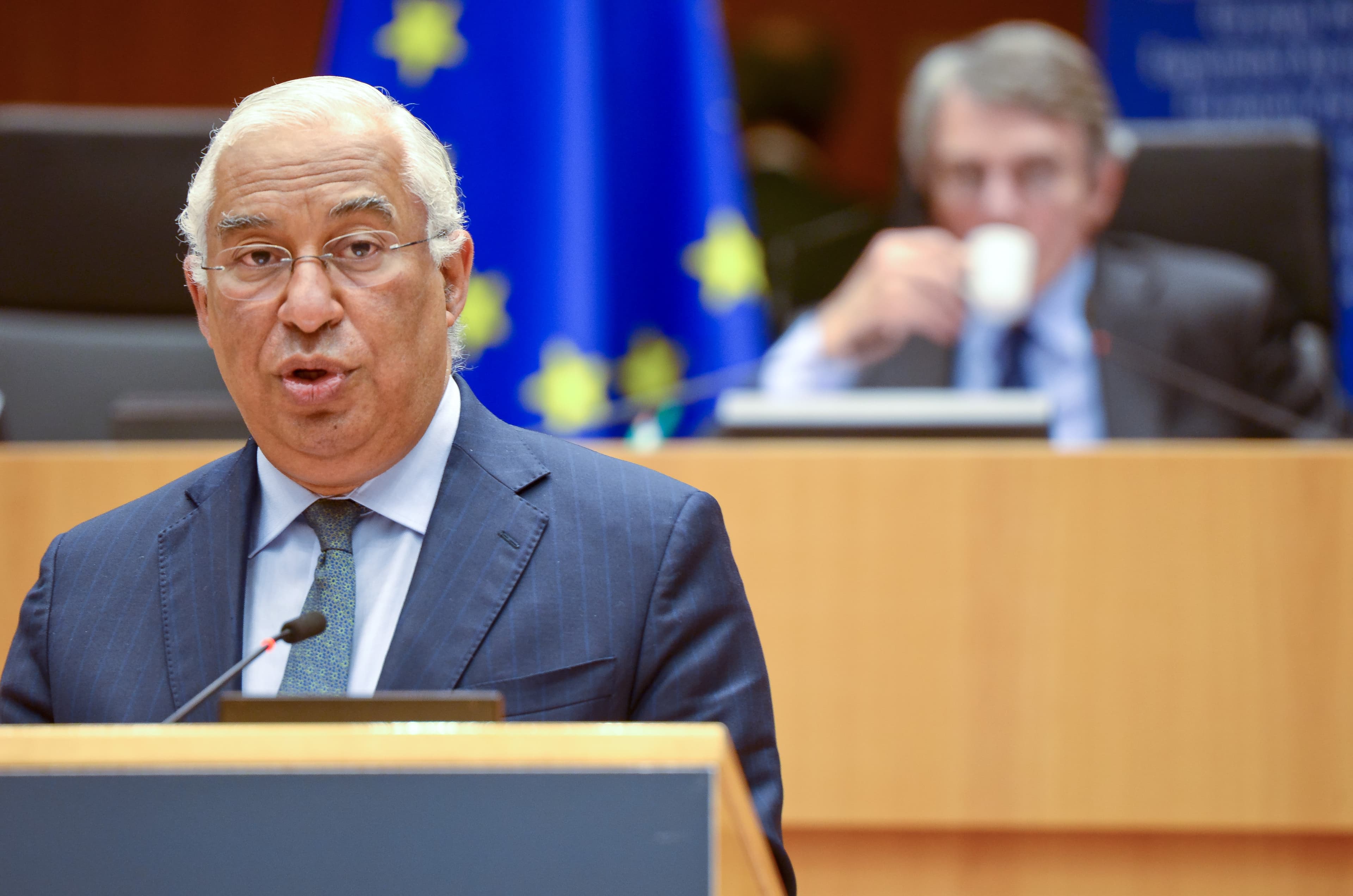Primeiro-Ministro António Costa durante a sessão plenária do Parlamento Europeu, Bruxelas, 20 janeiro 2021 (Foto: Tony da Silva/Lusa)