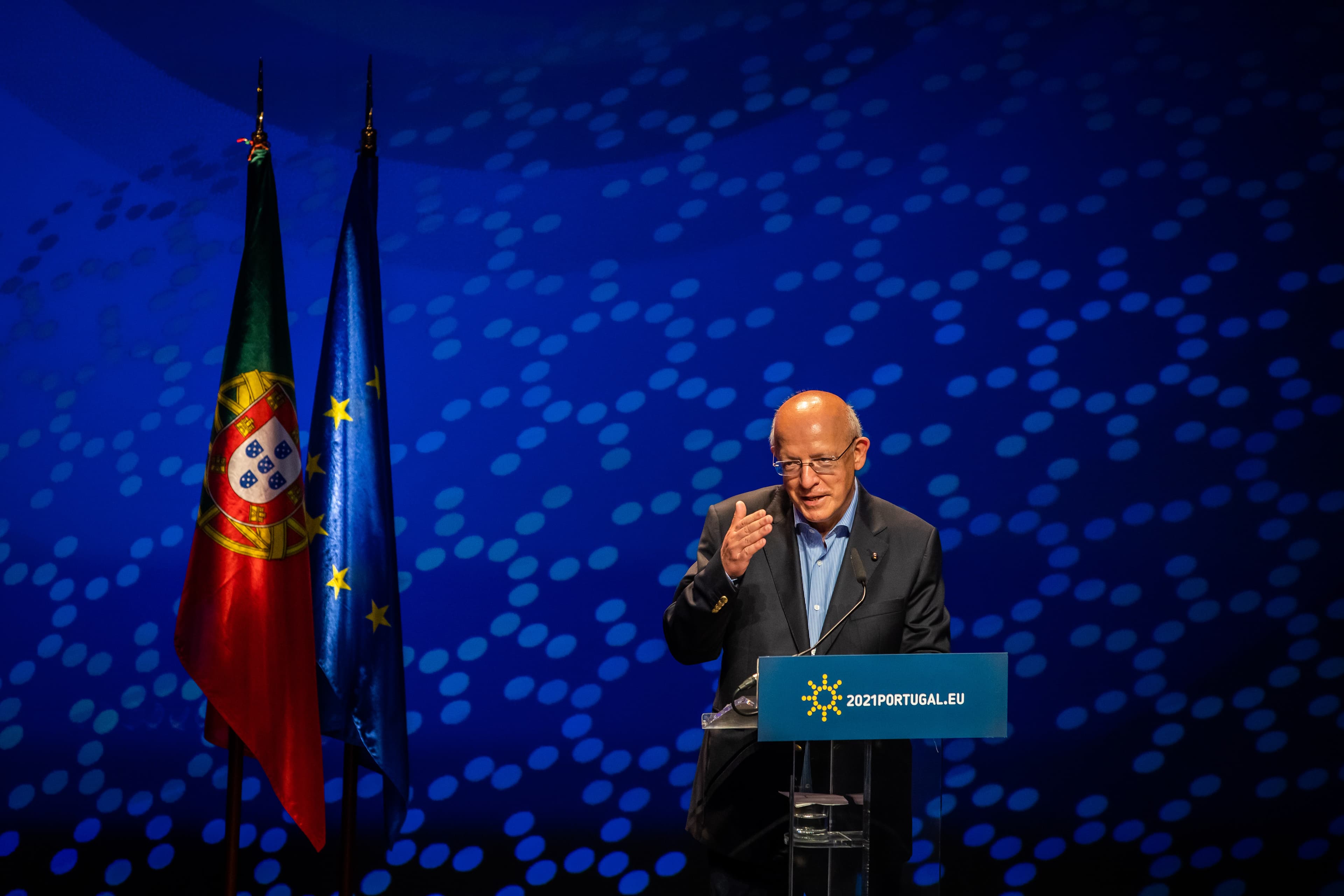 Ministro de Estado e dos Negócios Estrangeiros, Augusto Santos Silva, após uma reunião informal dos Ministros dos Negócios Estrangeiros da União Europeia, Lisboa, 27 maio 2021 (Foto: José Sena Goulão/Lusa)