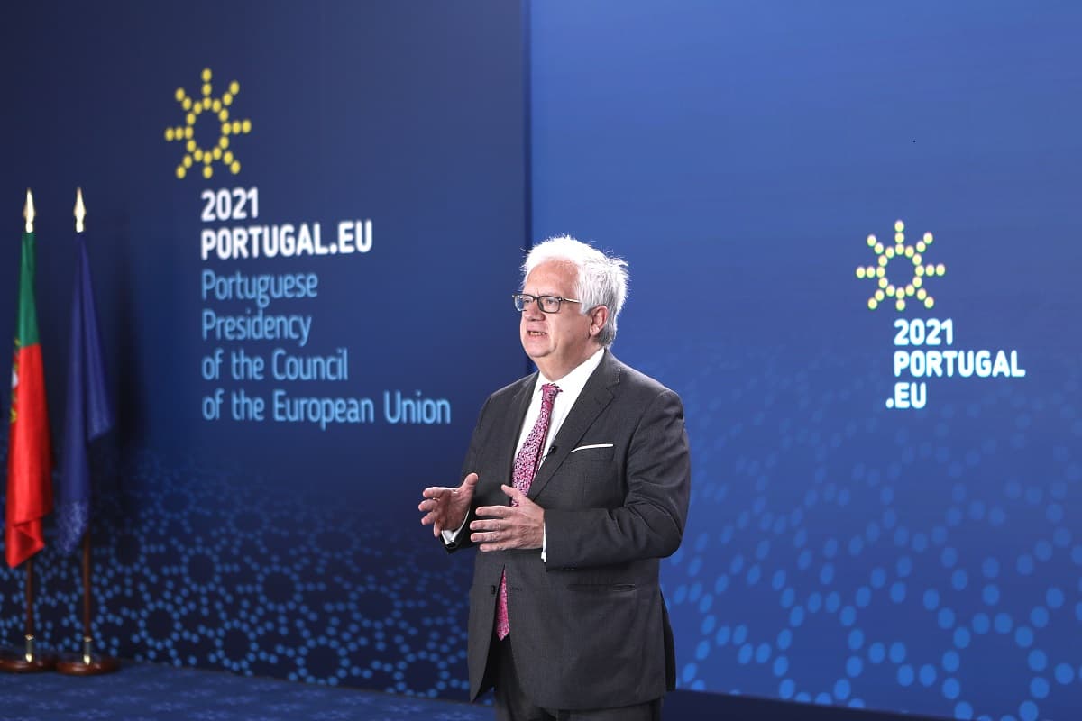 Ministro da Administração Interna, Eduardo Cabrita, antes da videoconferência de Ministros dos Assuntos Internos da União Europeia, Lisboa, 12 março 2021