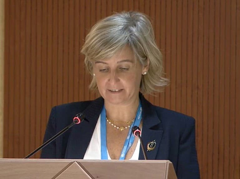 Ministra da Saúde, Marta Temido, discursa na assembleia anual da Organização Mundial de Saúde, Genebra, 23 maio 2022