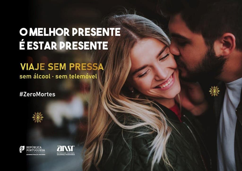 Cartaz da campanha de Segurança Rodoviária de Natal e Ano Novo «O melhor presente é estar presente»