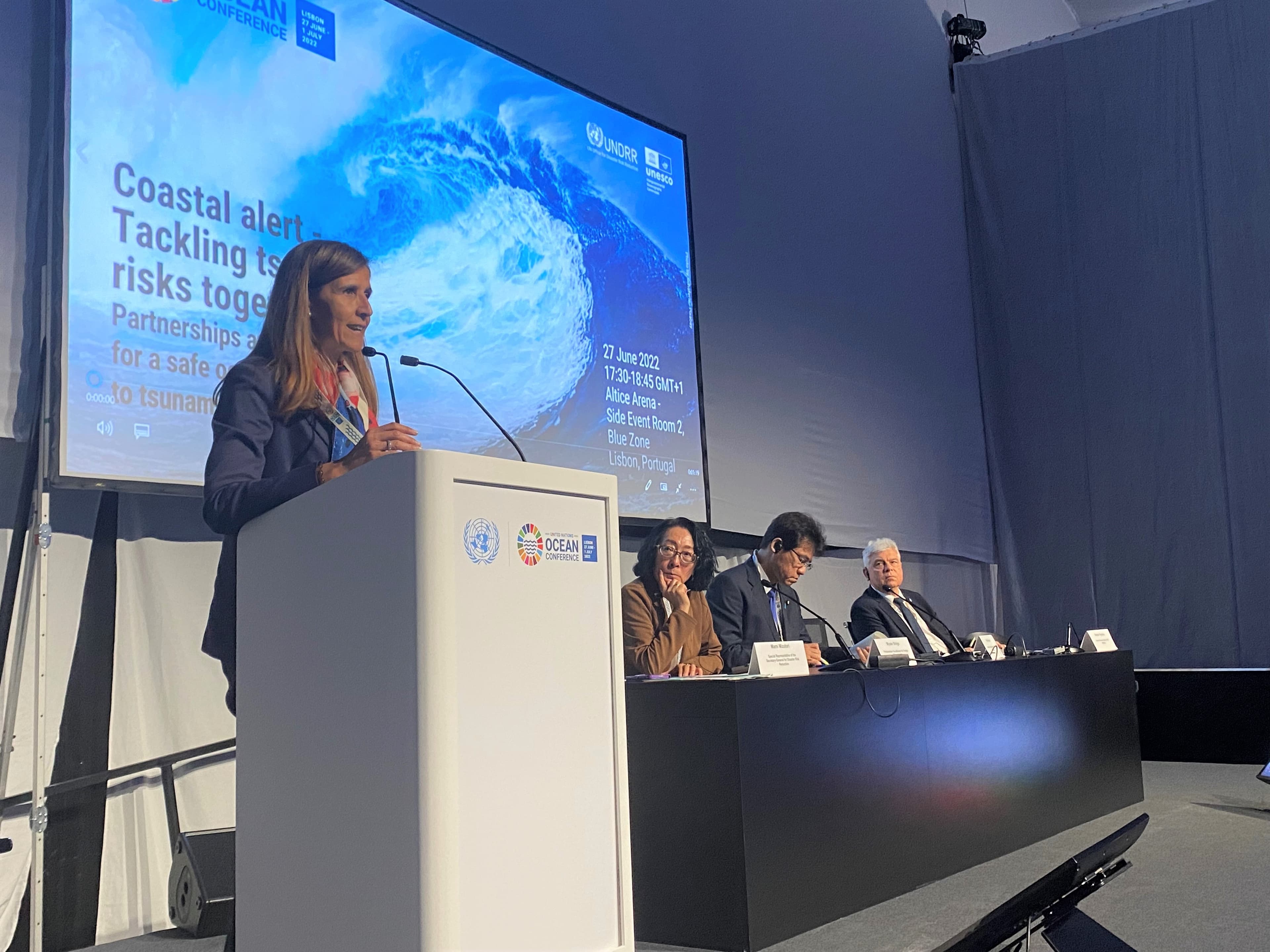 Secretária de Estado da Proteção Civil, Patrícia Gaspar, no evento «Alerta costeiro – Enfrentar os riscos de tsunami» da Conferência dos Oceanos, Lisboa, 27 junho 2022