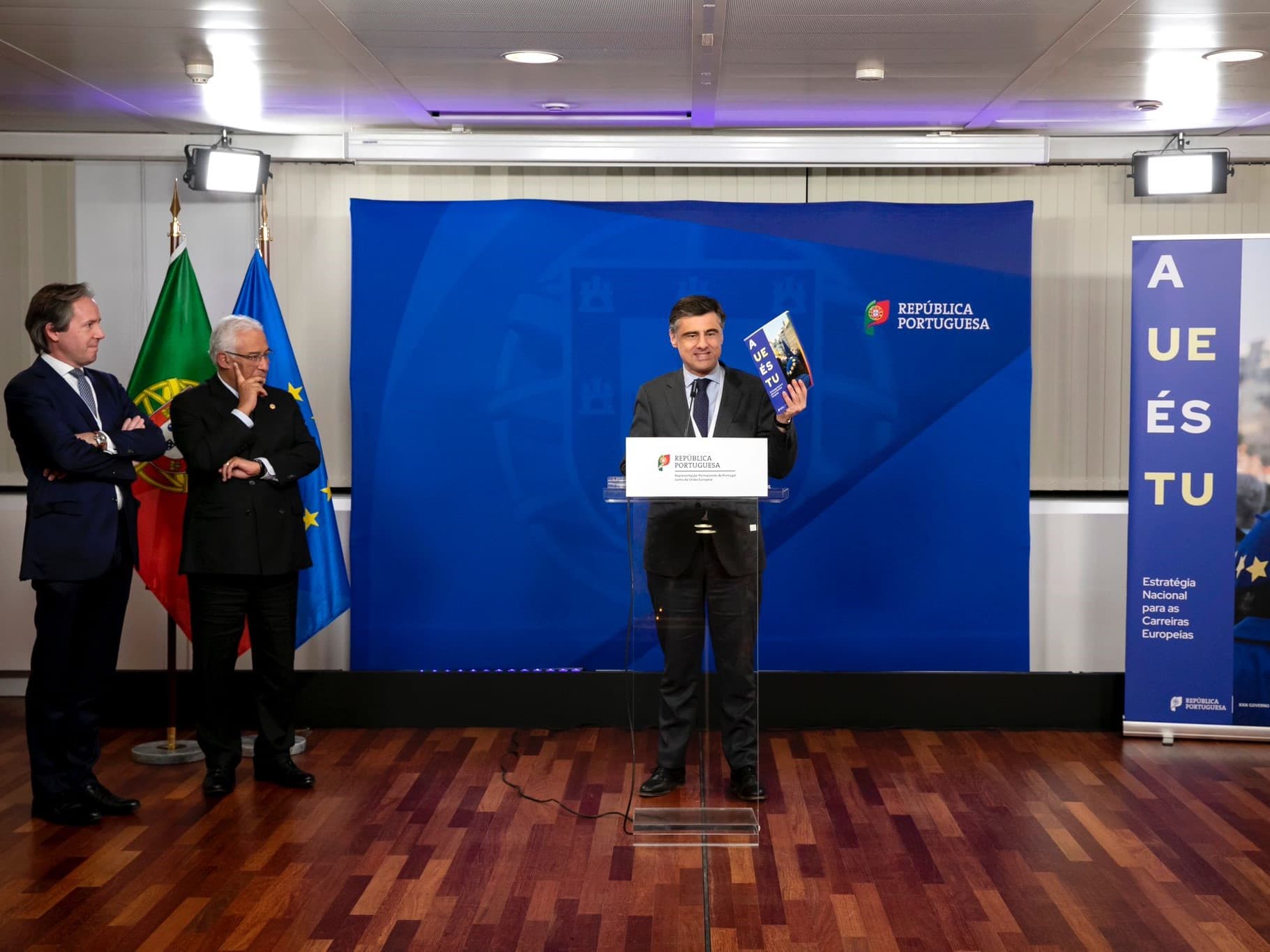 Secretário de Estado dos Assuntos Europeus, Tiago Antunes, apresenta Estratégia Nacional para as Carreiras Europeias na presença do Primeiro-Ministro António Costa, Bruxelas, 14 dezembro 2022