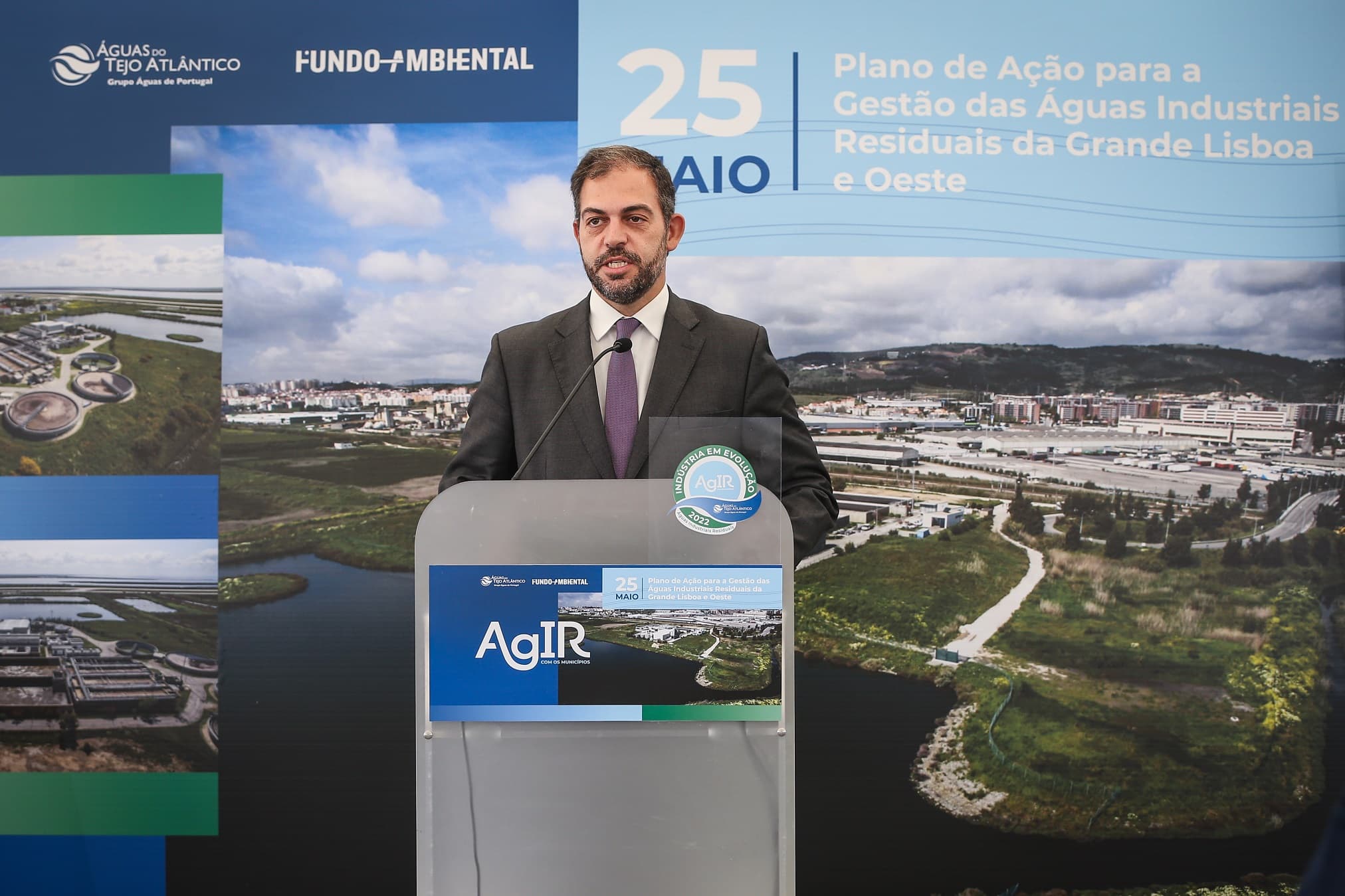 Ministro do Ambiente e da Ação Climática, Duarte Cordeiro, intervém durante o lançamento do Plano de Ação para a Gestão das Águas Industriais Residuais da Grande Lisboa e Oeste, Lisboa, 25 maio 2022 (foto: Rodrigo Antunes/Lusa)