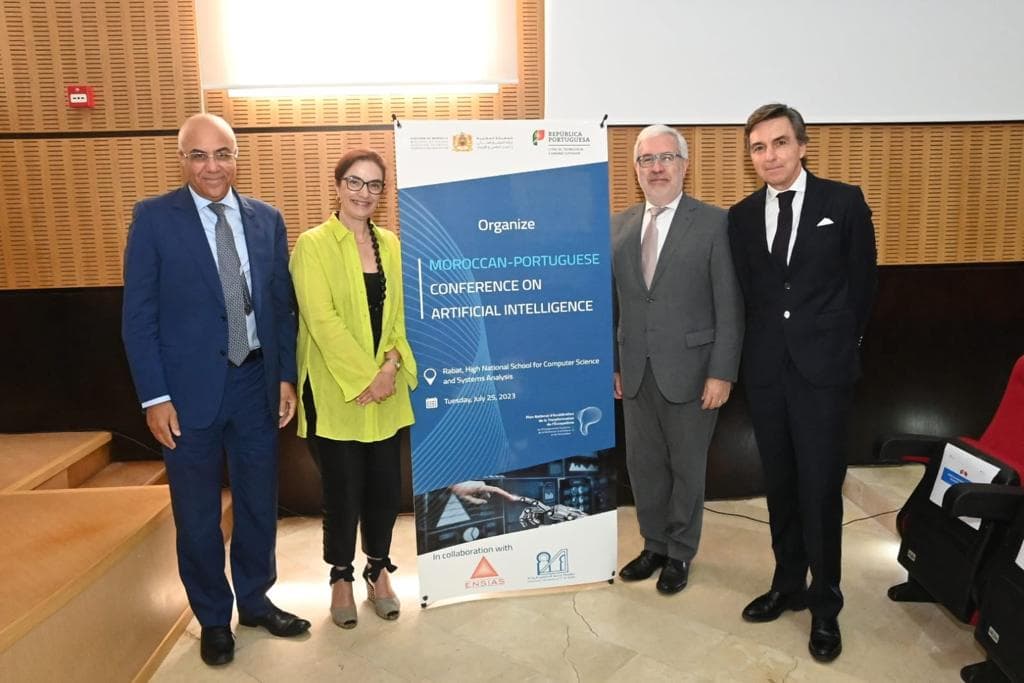 Ministra da Ciência, Tecnologia e Ensino Superior, Elvira Fortunato, Ministro do Ensino Superior, da Investigação Científica e da Inovação de Marrocos, Abdellatif Miraoui, e Secretário de Estado Mário Campolargo, Rabate, 26 julho 2023