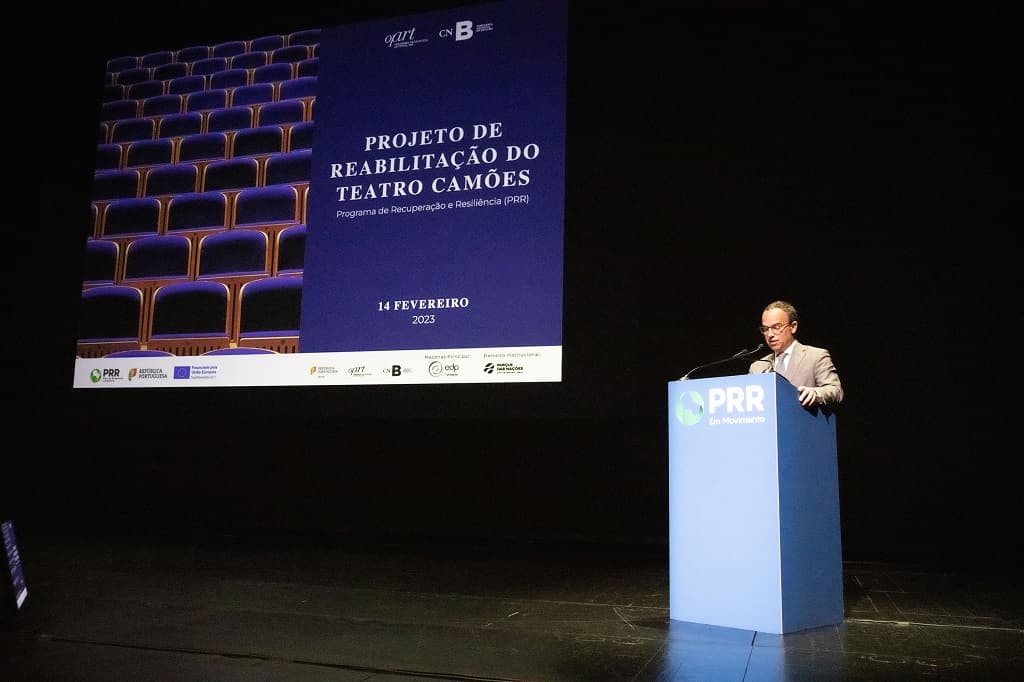 Ministro da Cultura, Pedro Adão e Silva, na apresentação do Projeto de Requalificação e Modernização do Teatro Camões, Lisboa, 14 fevereiro 2023 (Foto: João Bica)