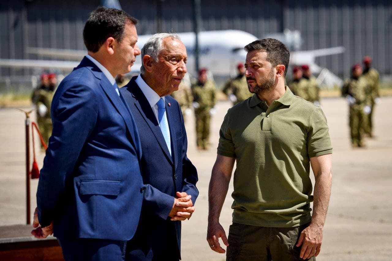 Primeiro-Ministro Luís Montenegro, Presidente da República Marcelo Rebelo de Sousa e Presidente da República da Ucrânia Volodymyr Zelensky , Lisboa, 28 maio 2024 (foto: Gonçalo Borges Dias/GPM)