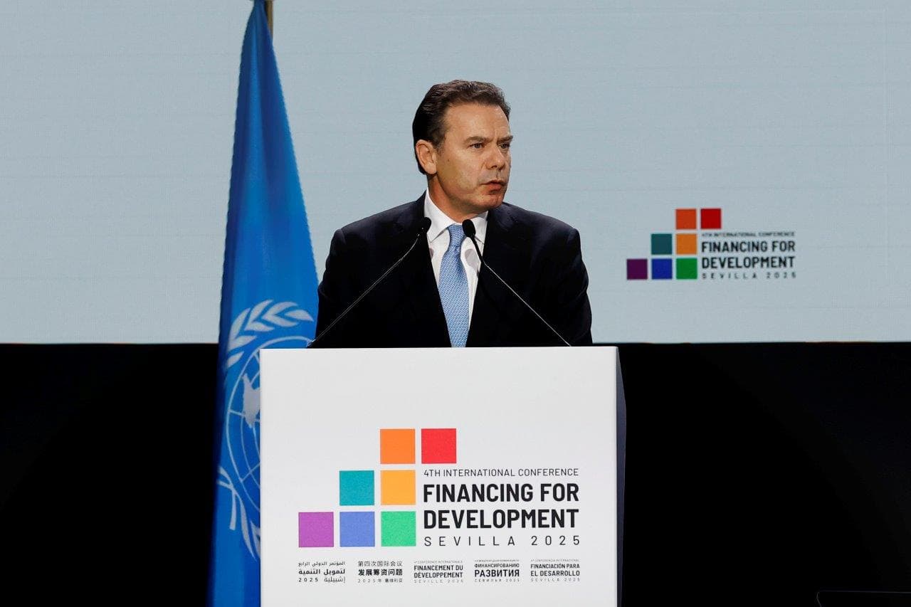 Primeiro-Ministro Luís Montenegro discursa na 4.ª Conferência Internacional sobre Financiamento para o Desenvolvimento, Sevilha, Espanha, 30 junho 2025 (EFE-Lusa)