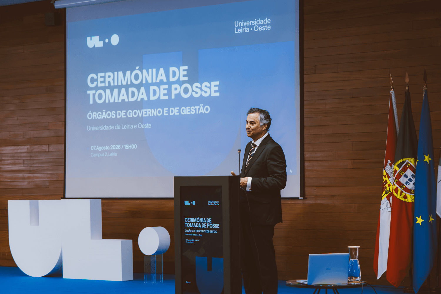 Ministro da Educação, Ciência e Inovação, Fernando Alexandre, na tomada de posse do reitor da Universidade de Leiria e Oeste, Leiria, 7 de agosto de 2026 (ULO)