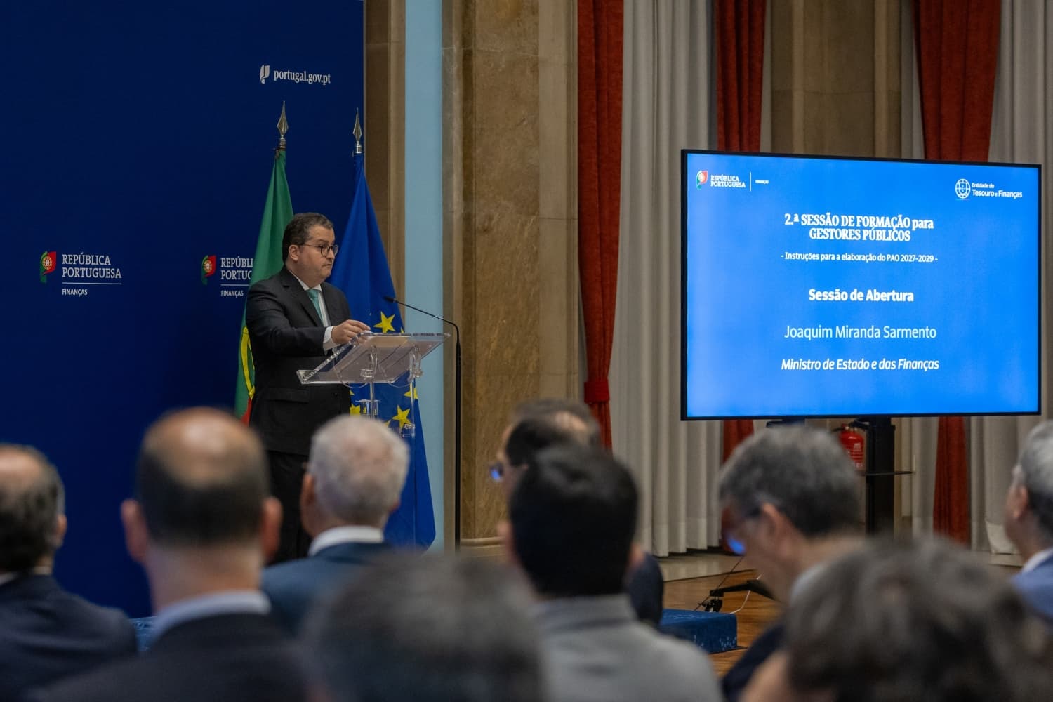 Ministro de Estado e das Finanças, Joaquim Miranda Sarmento, na a 2.ª Sessão de Formação para Gestores Públicos, em 29 de julho de 2026, em Lisboa (Maria Costa Lopes/SGGOV)