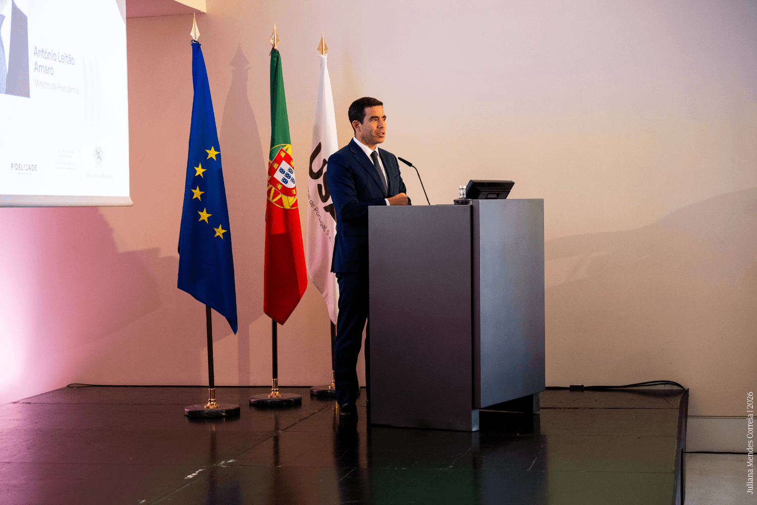 Ministro da Presidência, António Leitão Amaro, na Conferência 40 Anos Lusa “Democracia e Desinformação: Desafios dos Media e do Serviço Público na Era Digital”, no Centro Cultural de Belém, em Lisboa, a 30 de setembro de 2026 (Juliana Mendes Correia | MP)