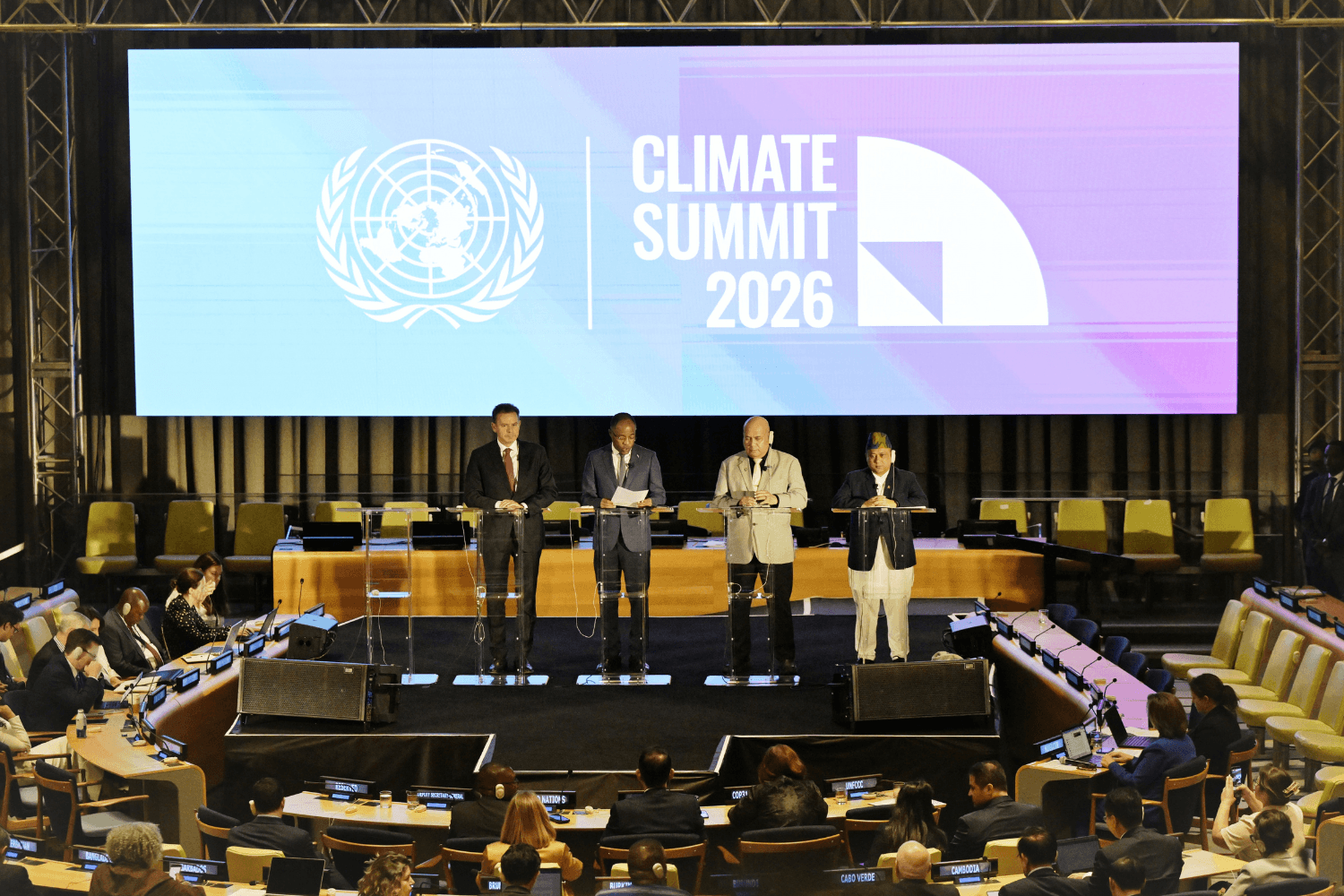 O Primeiro-Ministro no evento "Ação Climática e Transição Justa" promovido pelo secretário-geral da Organização das Nações Unidas, António Guterres. Nova Iorque, 23 de setembro, 2026 (Gonçalo Borges Dias)