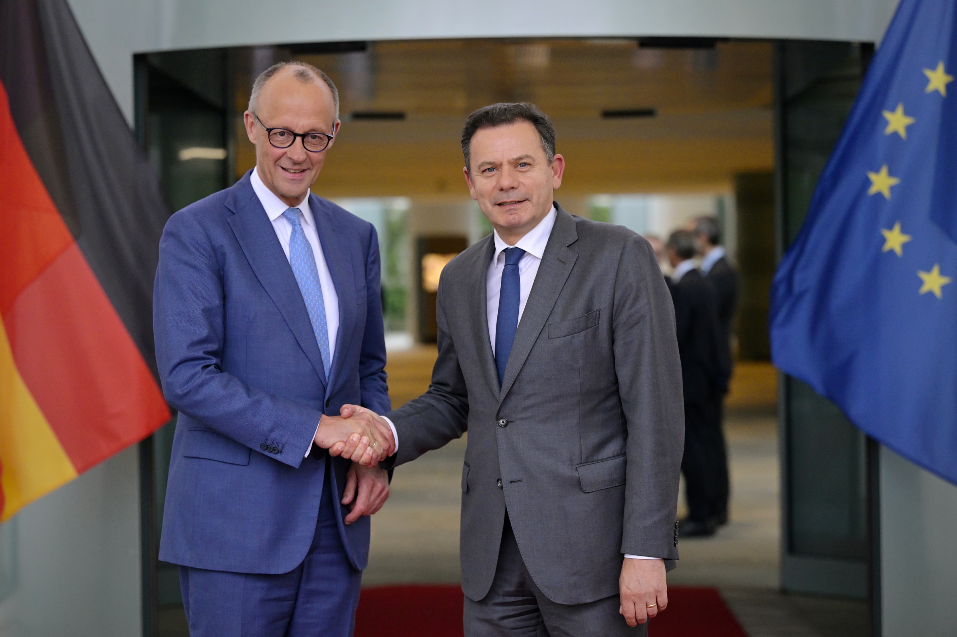 Primeiro-Ministro, Luís Montenegro, e o chanceler Friedrich Merz, Berlim, Alemanha, 5 maio 2026 (Gonçalo Borges Dias/GPM)