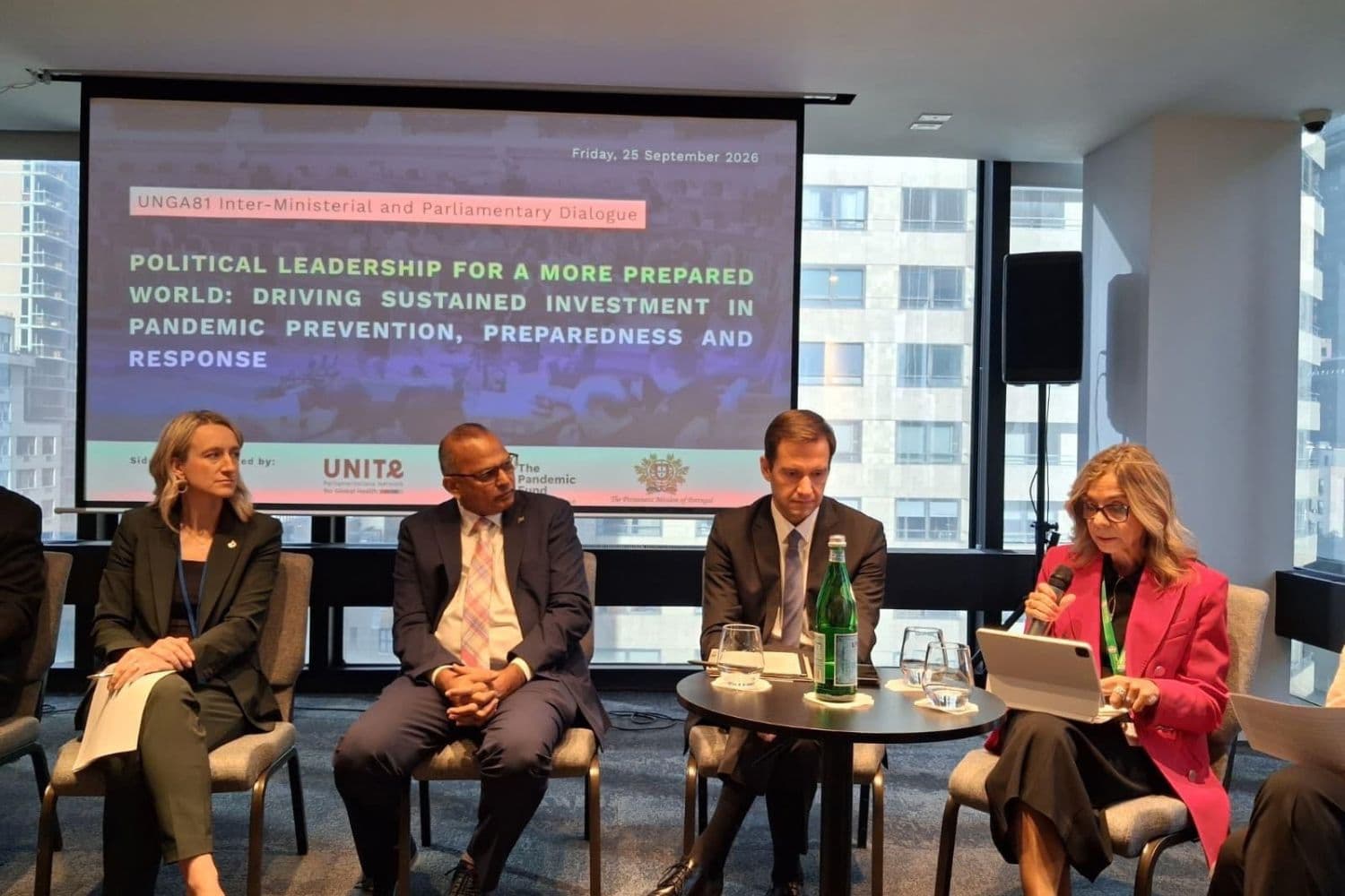 À margem da reunião de Alto Nível da Assembleia Geral da ONU sobre Prevenção, Preparação e Resposta a Pandemias, a Ministra da Saúde, Ana Paula Martins, participou também num evento sobre financiamento, articulação entre setores e governação. Nova Iorque, 25 de setembro (Raquel Ferreira/MS)