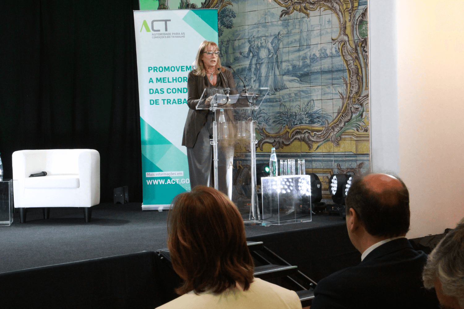 Ministra do Trabalho, Solidariedade e Segurança Social, Rosário Palma Ramalho, na sessão comemorativa do Dia Nacional de Prevenção e Segurança no Trabalho, 28 abril, Lisboa (ACT – Autoridade para as Condições do Trabalho)